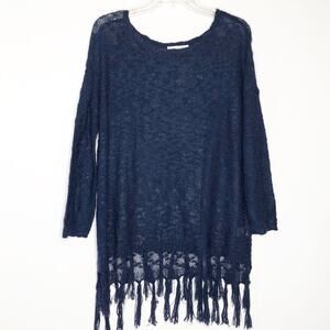 UMGEE USA Sweater Large Blue Loose Knit Fringe Hem